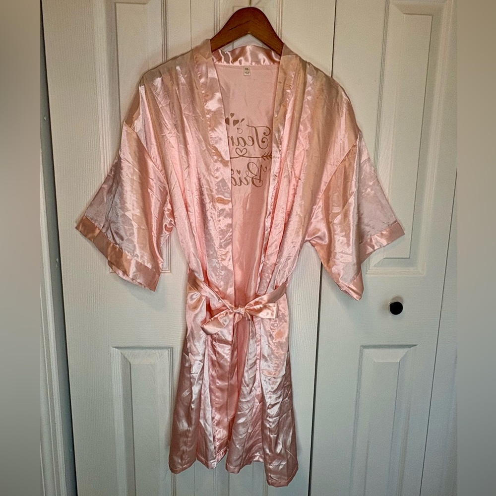 Pink Satin Kimono Robe “Team Bride”